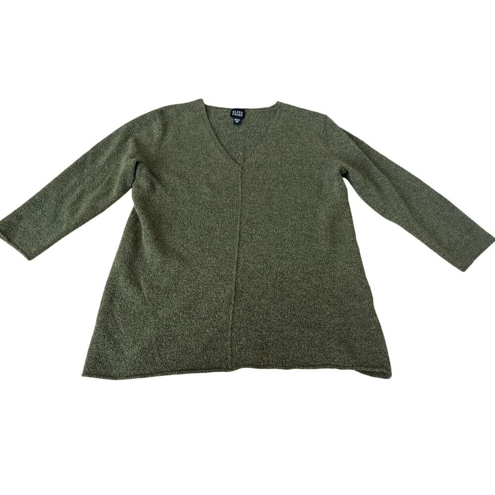 Eileen Fisher Green Merino Wool Blend Sweater Size Small V Neck